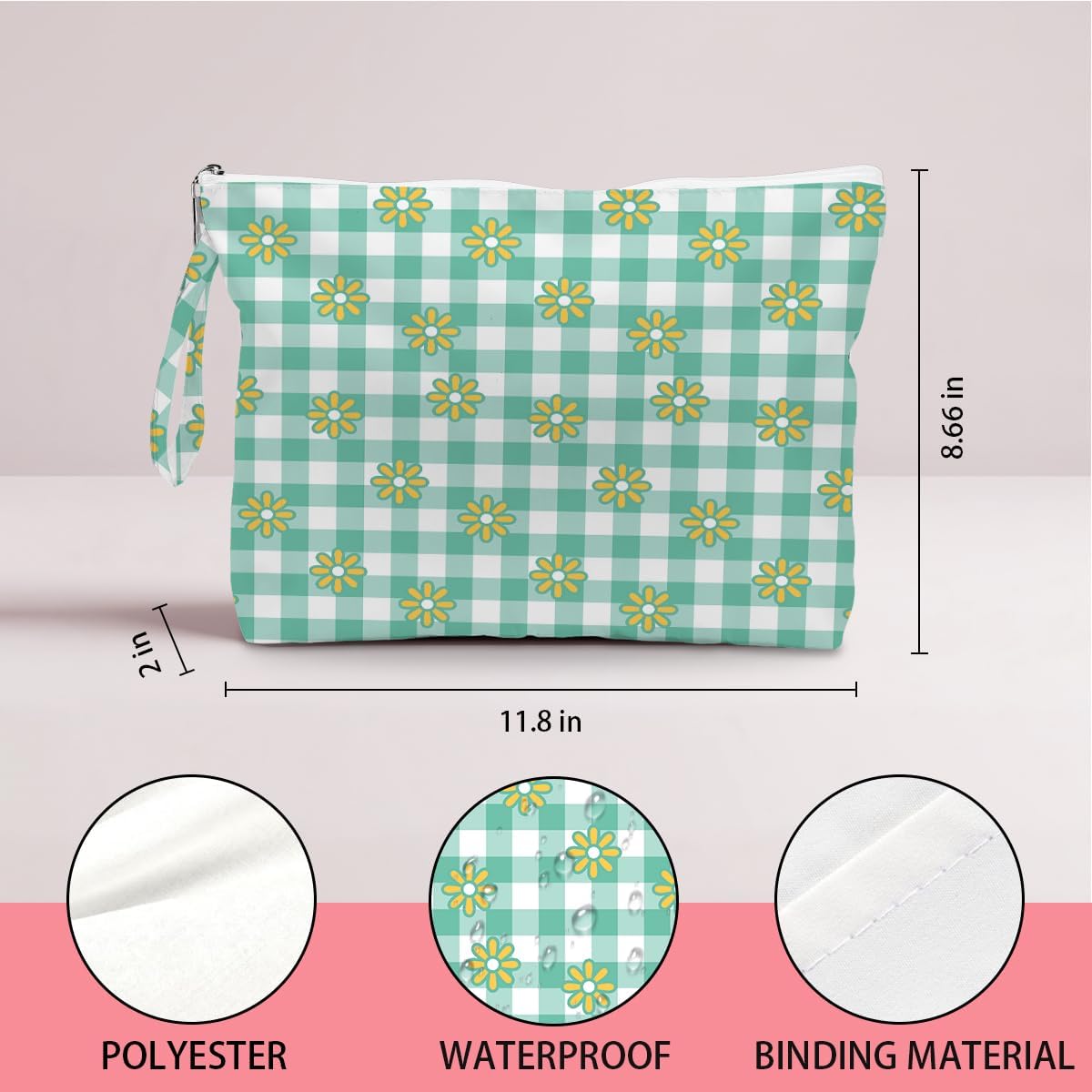 Wet Dry Bag, Wet Bag for Swimsuit, Diaper Sunscreen Large Zipper Pouch Waterproof Pouch, Beach Bags for Women, Pink and White Textured Plaid, Gifts for Ladies Girls Friends Colleagues and Sisters