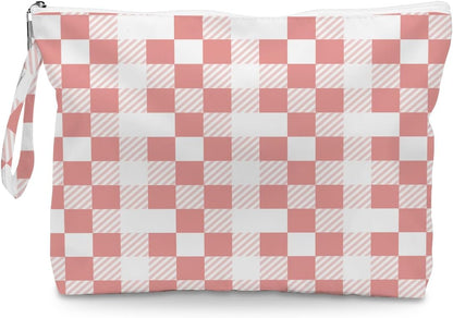 Wet Dry Bag, Wet Bag for Swimsuit, Diaper Sunscreen Large Zipper Pouch Waterproof Pouch, Beach Bags for Women, Pink and White Textured Plaid, Gifts for Ladies Girls Friends Colleagues and Sisters