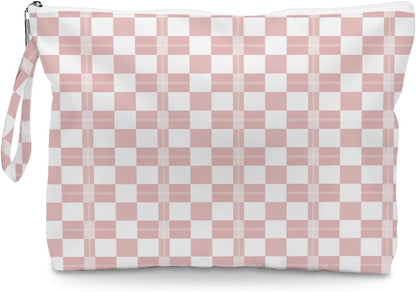 Wet Dry Bag, Wet Bag for Swimsuit, Diaper Sunscreen Large Zipper Pouch Waterproof Pouch, Beach Bags for Women, Pink and White Textured Plaid, Gifts for Ladies Girls Friends Colleagues and Sisters