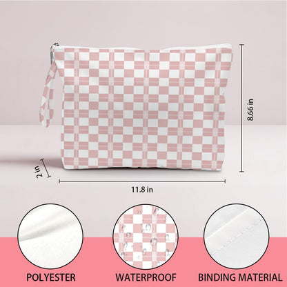 Wet Dry Bag, Wet Bag for Swimsuit, Diaper Sunscreen Large Zipper Pouch Waterproof Pouch, Beach Bags for Women, Pink and White Textured Plaid, Gifts for Ladies Girls Friends Colleagues and Sisters