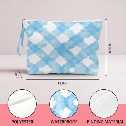 Wet Dry Bag, Wet Bag for Swimsuit, Diaper Sunscreen Large Zipper Pouch Waterproof Pouch, Beach Bags for Women, Pink and White Textured Plaid, Gifts for Ladies Girls Friends Colleagues and Sisters