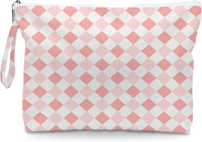 Wet Dry Bag, Wet Bag for Swimsuit, Diaper Sunscreen Large Zipper Pouch Waterproof Pouch, Beach Bags for Women, Pink and White Textured Plaid, Gifts for Ladies Girls Friends Colleagues and Sisters