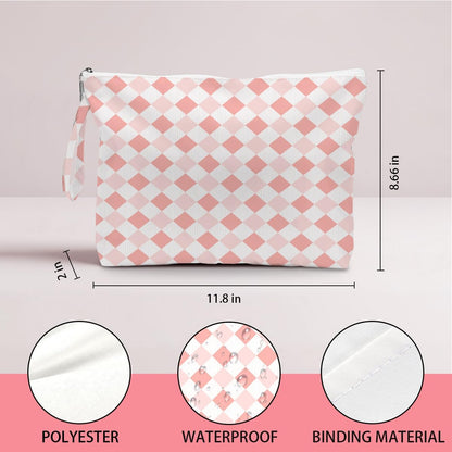 Wet Dry Bag, Wet Bag for Swimsuit, Diaper Sunscreen Large Zipper Pouch Waterproof Pouch, Beach Bags for Women, Pink and White Textured Plaid, Gifts for Ladies Girls Friends Colleagues and Sisters