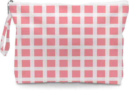 Wet Dry Bag, Wet Bag for Swimsuit, Diaper Sunscreen Large Zipper Pouch Waterproof Pouch, Beach Bags for Women, Pink and White Textured Plaid, Gifts for Ladies Girls Friends Colleagues and Sisters