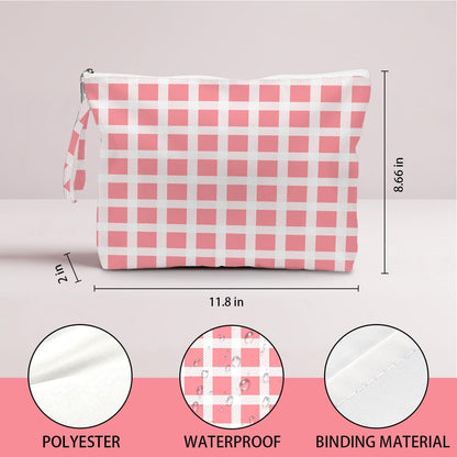 Wet Dry Bag, Wet Bag for Swimsuit, Diaper Sunscreen Large Zipper Pouch Waterproof Pouch, Beach Bags for Women, Pink and White Textured Plaid, Gifts for Ladies Girls Friends Colleagues and Sisters