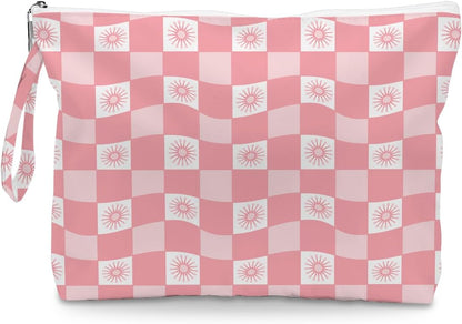 Wet Dry Bag, Wet Bag for Swimsuit, Diaper Sunscreen Large Zipper Pouch Waterproof Pouch, Beach Bags for Women, Pink and White Textured Plaid, Gifts for Ladies Girls Friends Colleagues and Sisters