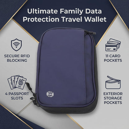 banapoy Family Passport Holder, Travel Document Organizer, Blocking Wallet with 4 Passport Slots 11 Card Pockets Zippered Pocket Detachable Wrist Strap for Men Women Family Travel (23 * 13 * 3 CM)