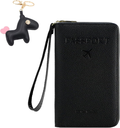 Multi-Functional Passport Holder Cover with Purse Charms,Premium Travel Wallet RFID Blocking Passport Cover Card Case for Holds Phones, Passports, Cash, Cards & Boarding Passes-Brown