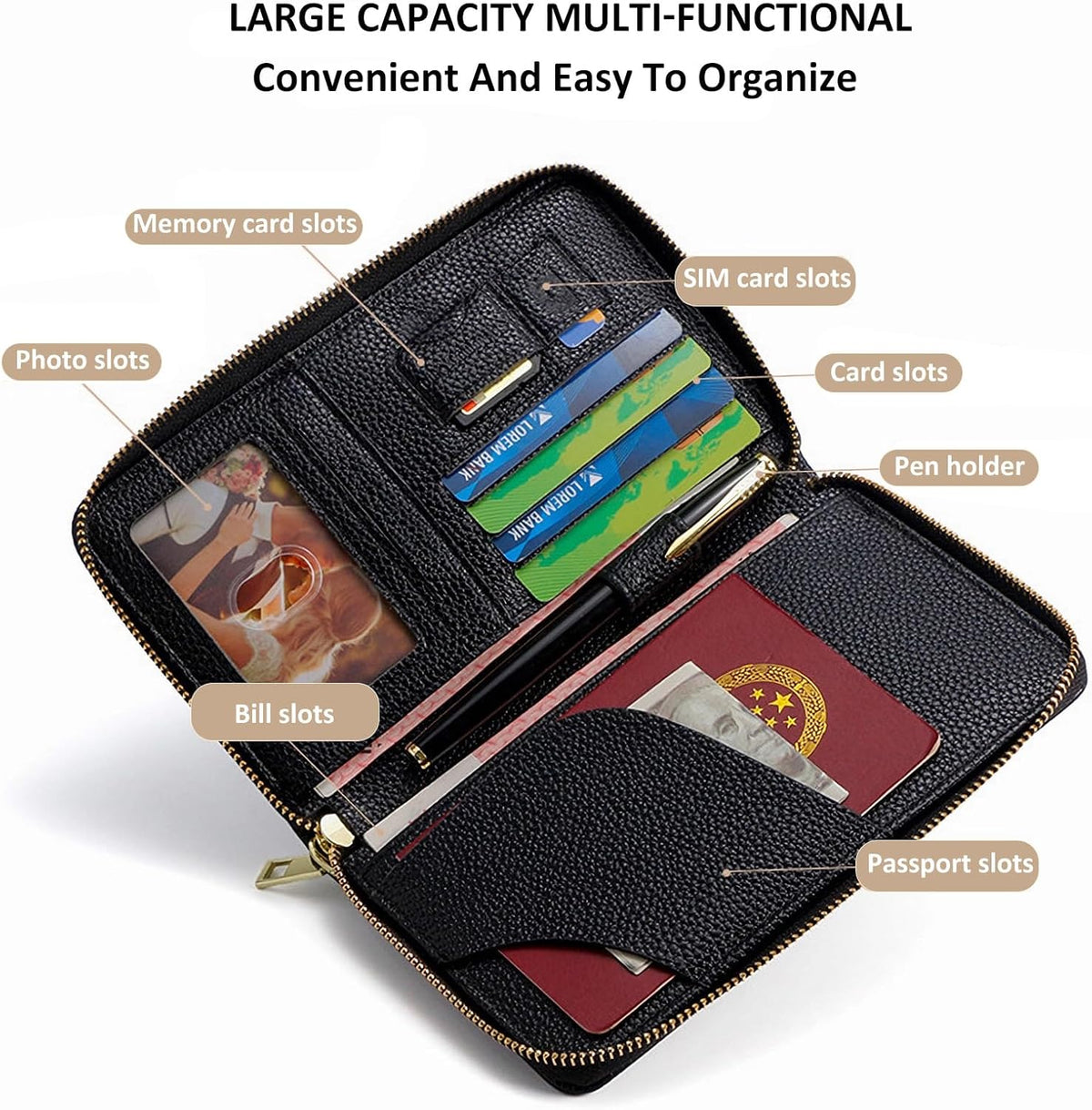 Multi-Functional Passport Holder Cover with Purse Charms,Premium Travel Wallet RFID Blocking Passport Cover Card Case for Holds Phones, Passports, Cash, Cards & Boarding Passes-Brown