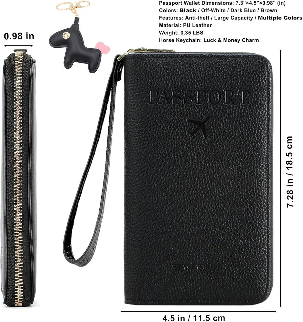 Multi-Functional Passport Holder Cover with Purse Charms,Premium Travel Wallet RFID Blocking Passport Cover Card Case for Holds Phones, Passports, Cash, Cards & Boarding Passes-Brown