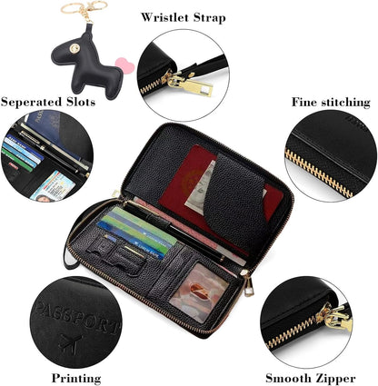 Multi-Functional Passport Holder Cover with Purse Charms,Premium Travel Wallet RFID Blocking Passport Cover Card Case for Holds Phones, Passports, Cash, Cards & Boarding Passes-Brown