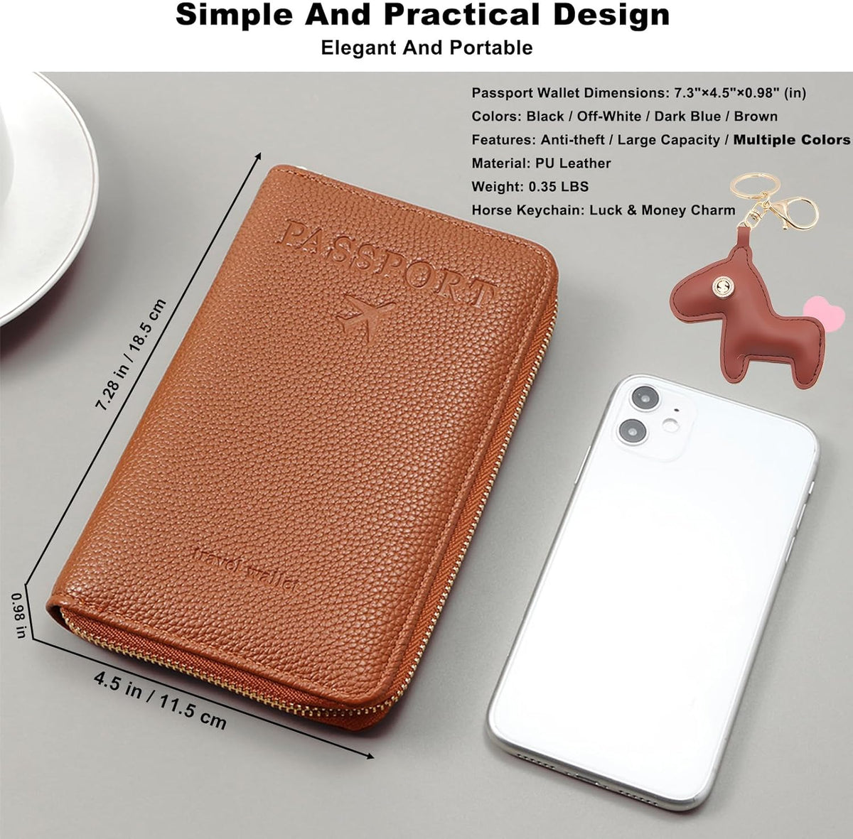 Multi-Functional Passport Holder Cover with Purse Charms,Premium Travel Wallet RFID Blocking Passport Cover Card Case for Holds Phones, Passports, Cash, Cards & Boarding Passes-Brown