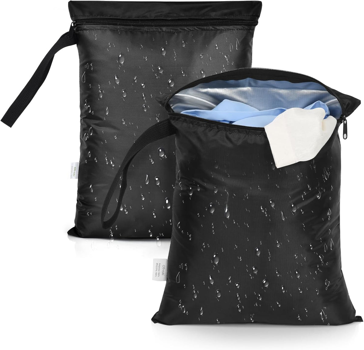 2PCS Small Wet Bag for Swimsuit 12x14 Inch Waterproof Wet Dry Bag | Wet Clothes Bag with Handle & Zippered Reusable Washable Travel Bags for Beach Pool Yoga Gym, Drying Do Not Exceed 176℉ Black