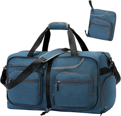 Travel Duffel Bag, 65L Foldable Travel Duffle Bag with Shoes Compartment and wet pocket, Waterproof & Tear Resistant