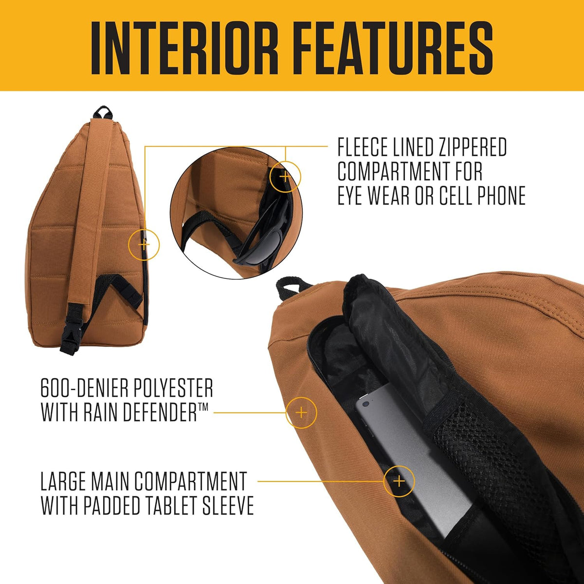 Durable Sling Bag, Crossbody Backpack with Side Release Buckle, Tablet Sleeve and Adjustable Strap, Port