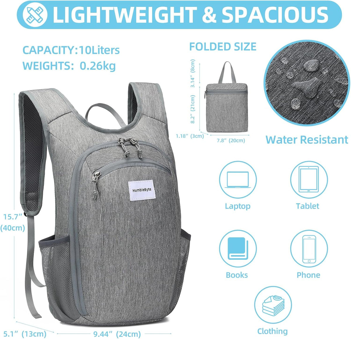 10L Foldable Lightweight Backpack – Packable Travel Daypack for Hiking, Cycling & Everyday Use – Water-Resistant Travel Bag with Multi-Pocket Design for Women & Men(Gray)