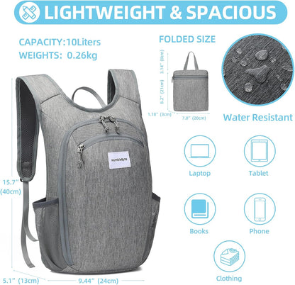10L Foldable Lightweight Backpack – Packable Travel Daypack for Hiking, Cycling & Everyday Use – Water-Resistant Travel Bag with Multi-Pocket Design for Women & Men(Gray)