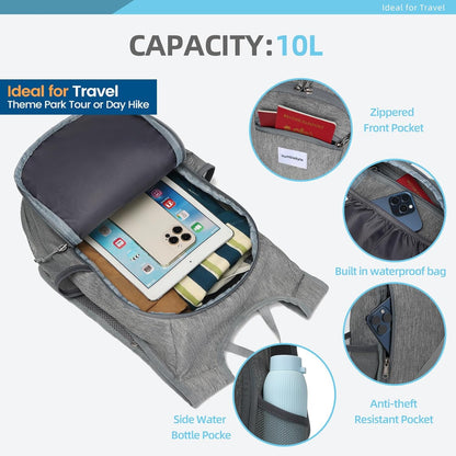 10L Foldable Lightweight Backpack – Packable Travel Daypack for Hiking, Cycling & Everyday Use – Water-Resistant Travel Bag with Multi-Pocket Design for Women & Men(Gray)