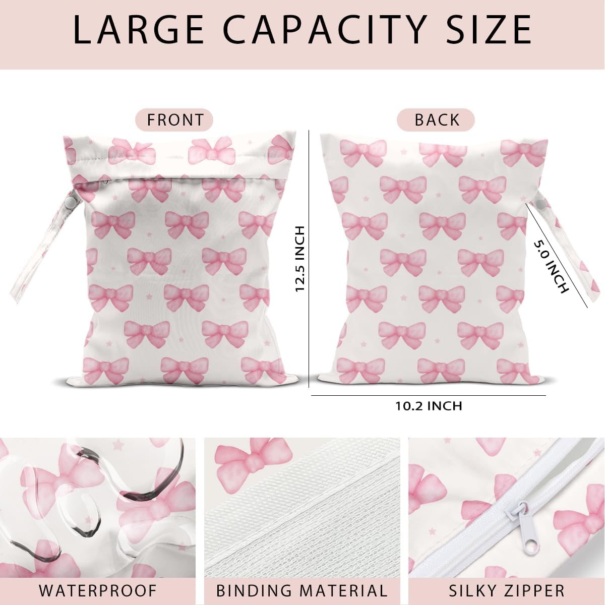 Swimsuit Bag Wet Bags for Travel Reusable Waterproof Bags Bow Wet Bag for Swimsuit Towels Beach Gym 10.2×12.6 Inches