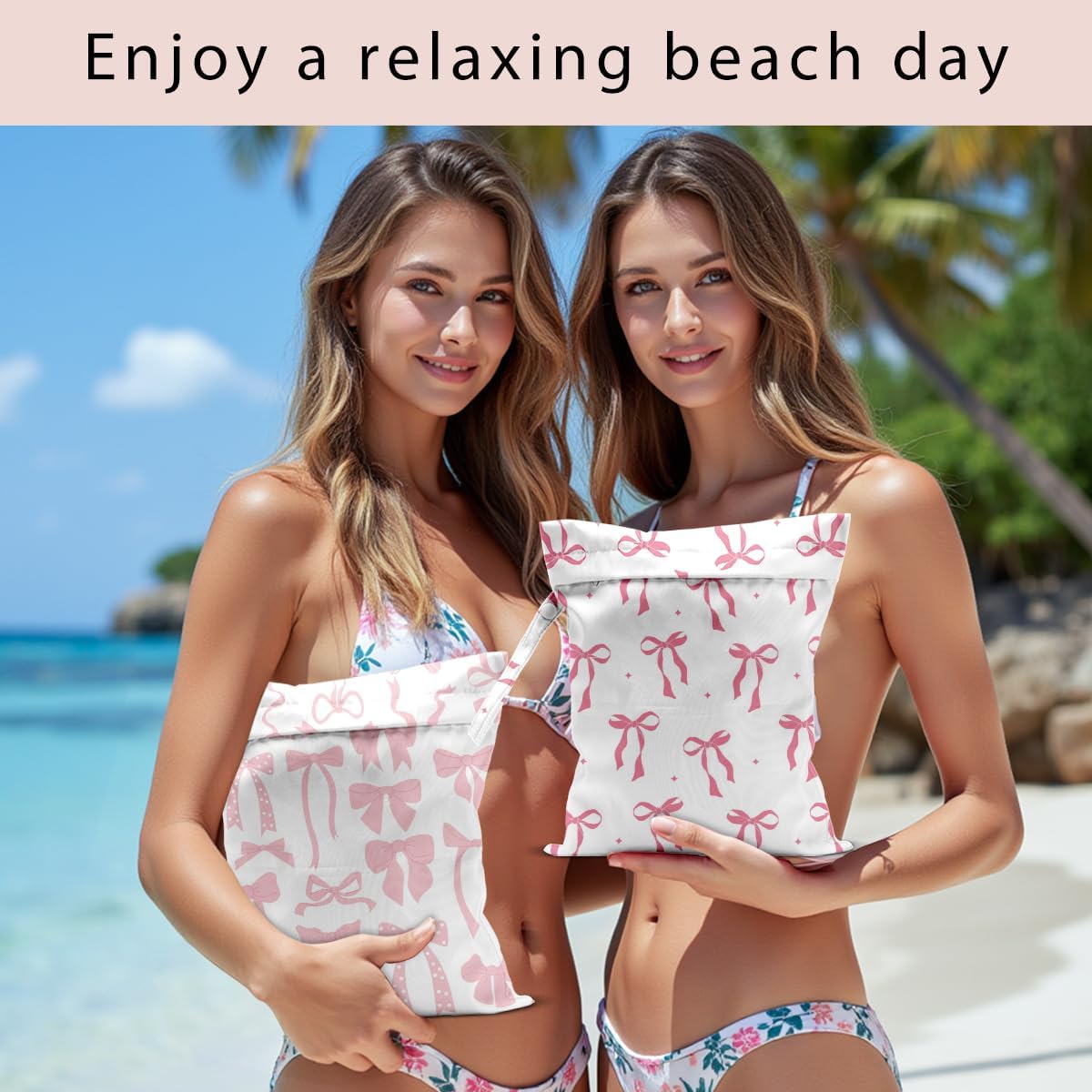 Swimsuit Bag Wet Bags for Travel Reusable Waterproof Bags Bow Wet Bag for Swimsuit Towels Beach Gym 10.2×12.6 Inches