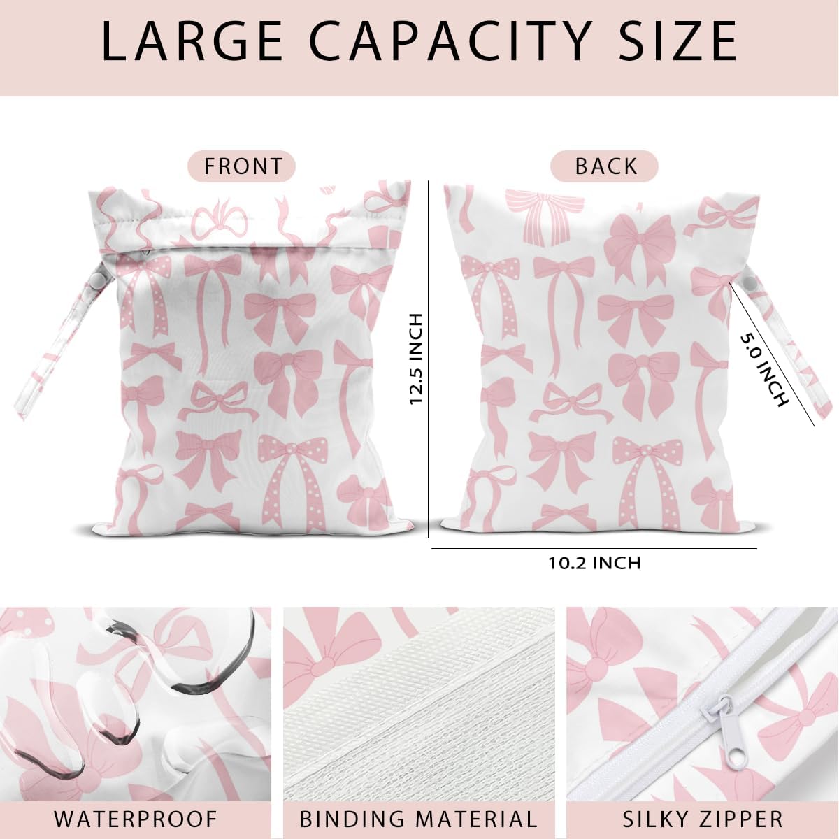 Swimsuit Bag Wet Bags for Travel Reusable Waterproof Bags Bow Wet Bag for Swimsuit Towels Beach Gym 10.2×12.6 Inches