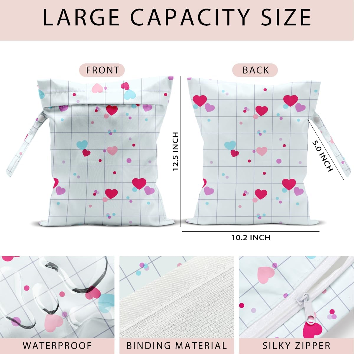 Swimsuit Bag Wet Bags for Travel Reusable Waterproof Bags Bow Wet Bag for Swimsuit Towels Beach Gym 10.2×12.6 Inches