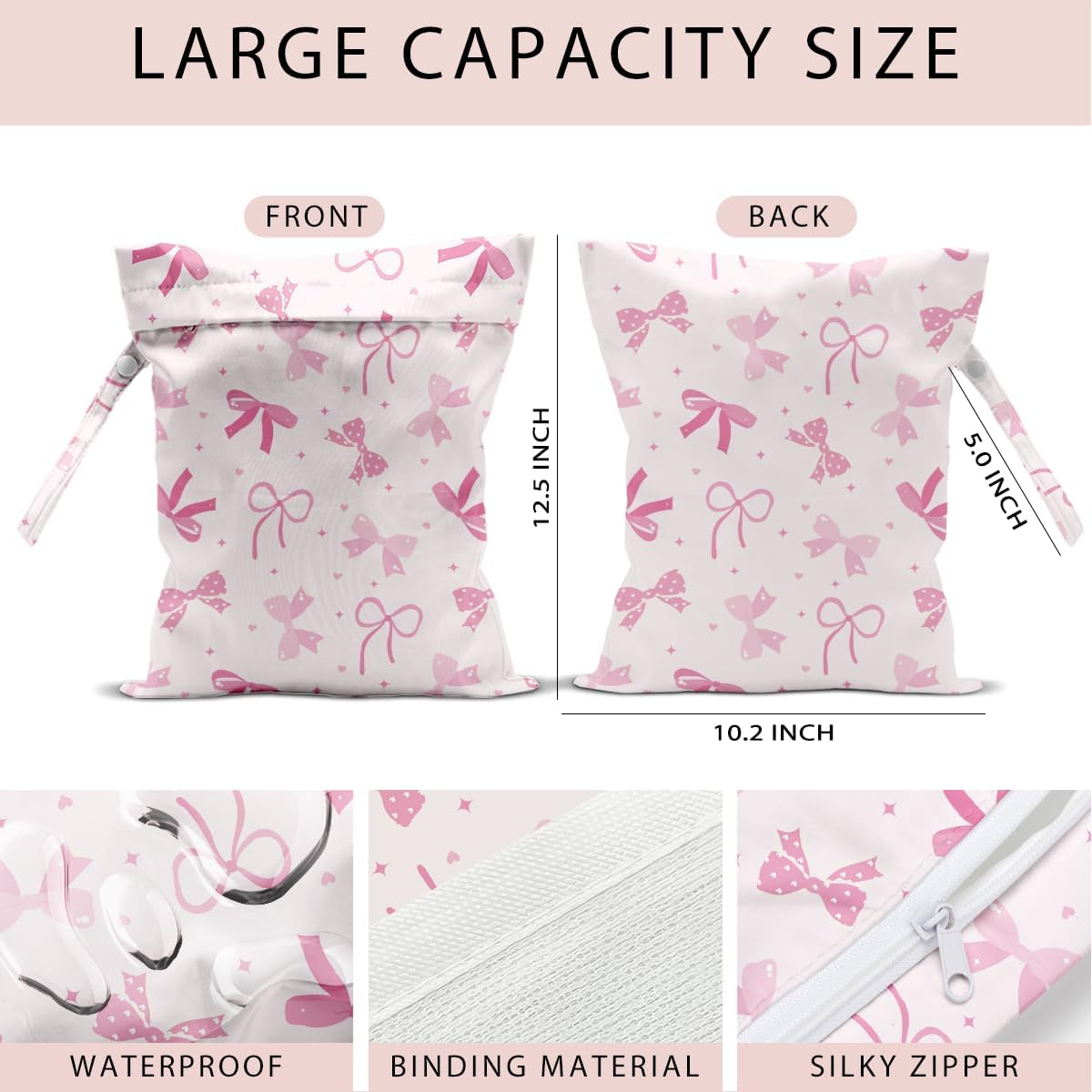 Swimsuit Bag Wet Bags for Travel Reusable Waterproof Bags Bow Wet Bag for Swimsuit Towels Beach Gym 10.2×12.6 Inches