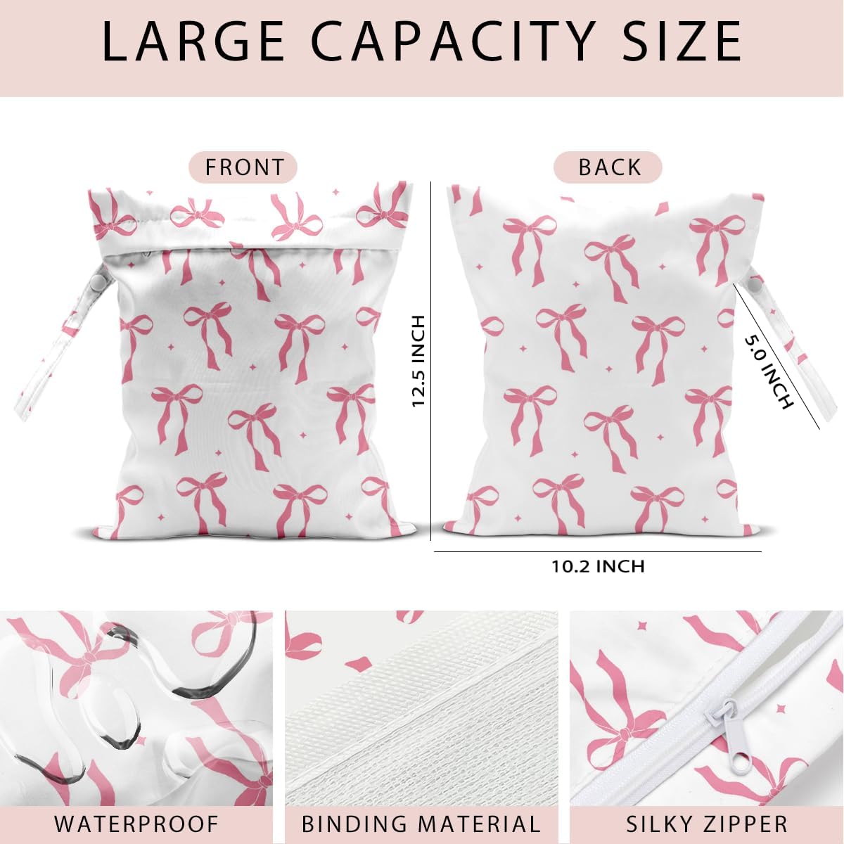 Swimsuit Bag Wet Bags for Travel Reusable Waterproof Bags Bow Wet Bag for Swimsuit Towels Beach Gym 10.2×12.6 Inches