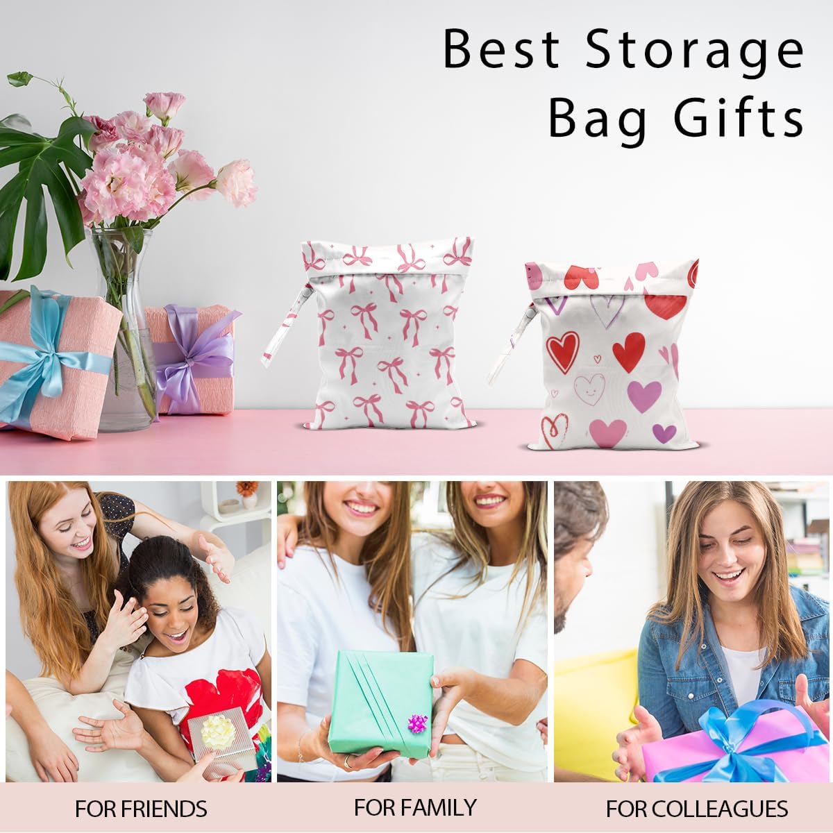 Swimsuit Bag Wet Bags for Travel Reusable Waterproof Bags Bow Wet Bag for Swimsuit Towels Beach Gym 10.2×12.6 Inches