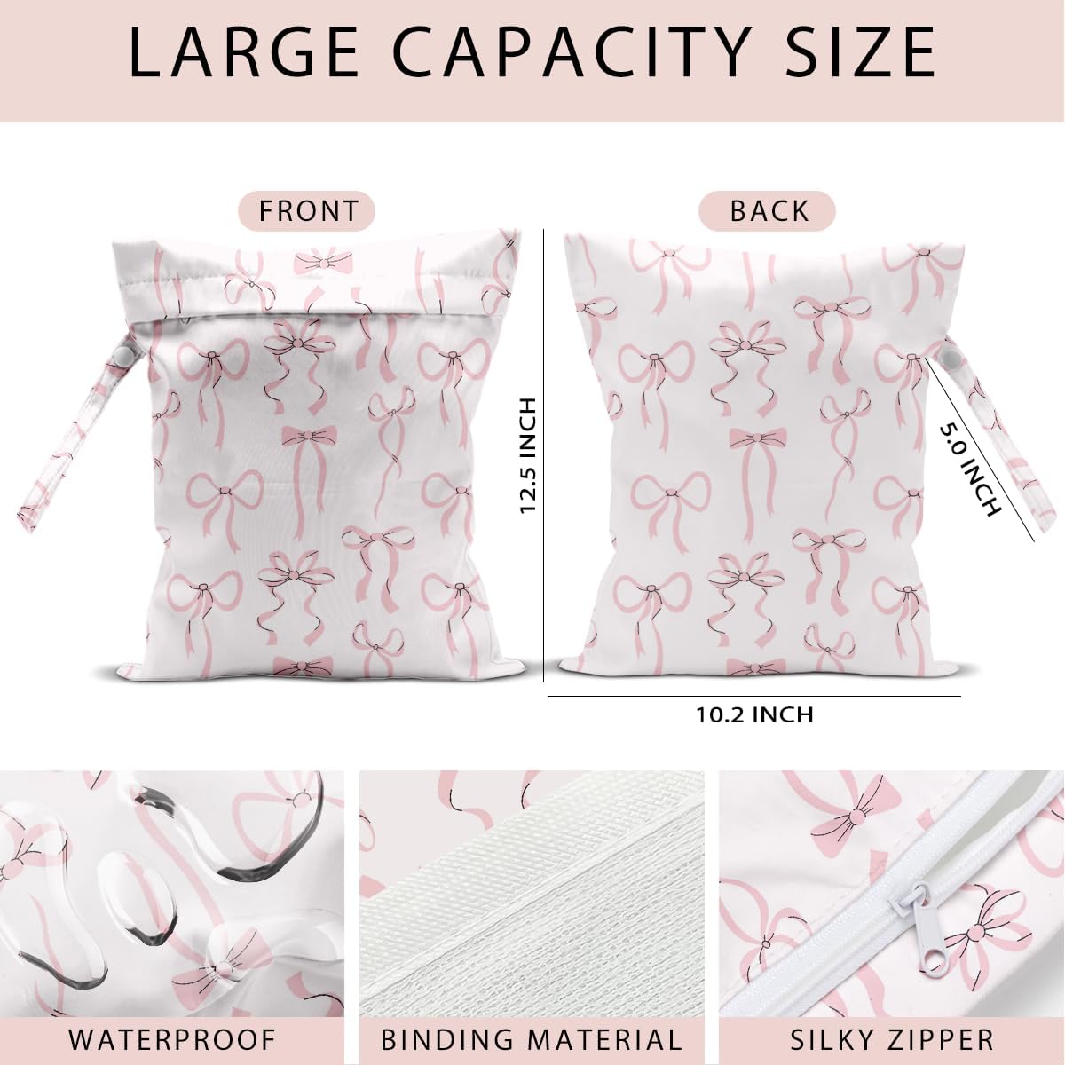 Swimsuit Bag Wet Bags for Travel Reusable Waterproof Bags Bow Wet Bag for Swimsuit Towels Beach Gym 10.2×12.6 Inches