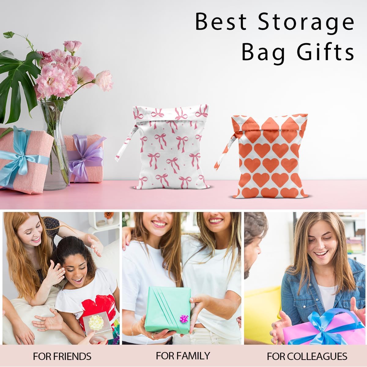 Swimsuit Bag Wet Bags for Travel Reusable Waterproof Bags Bow Wet Bag for Swimsuit Towels Beach Gym 10.2×12.6 Inches