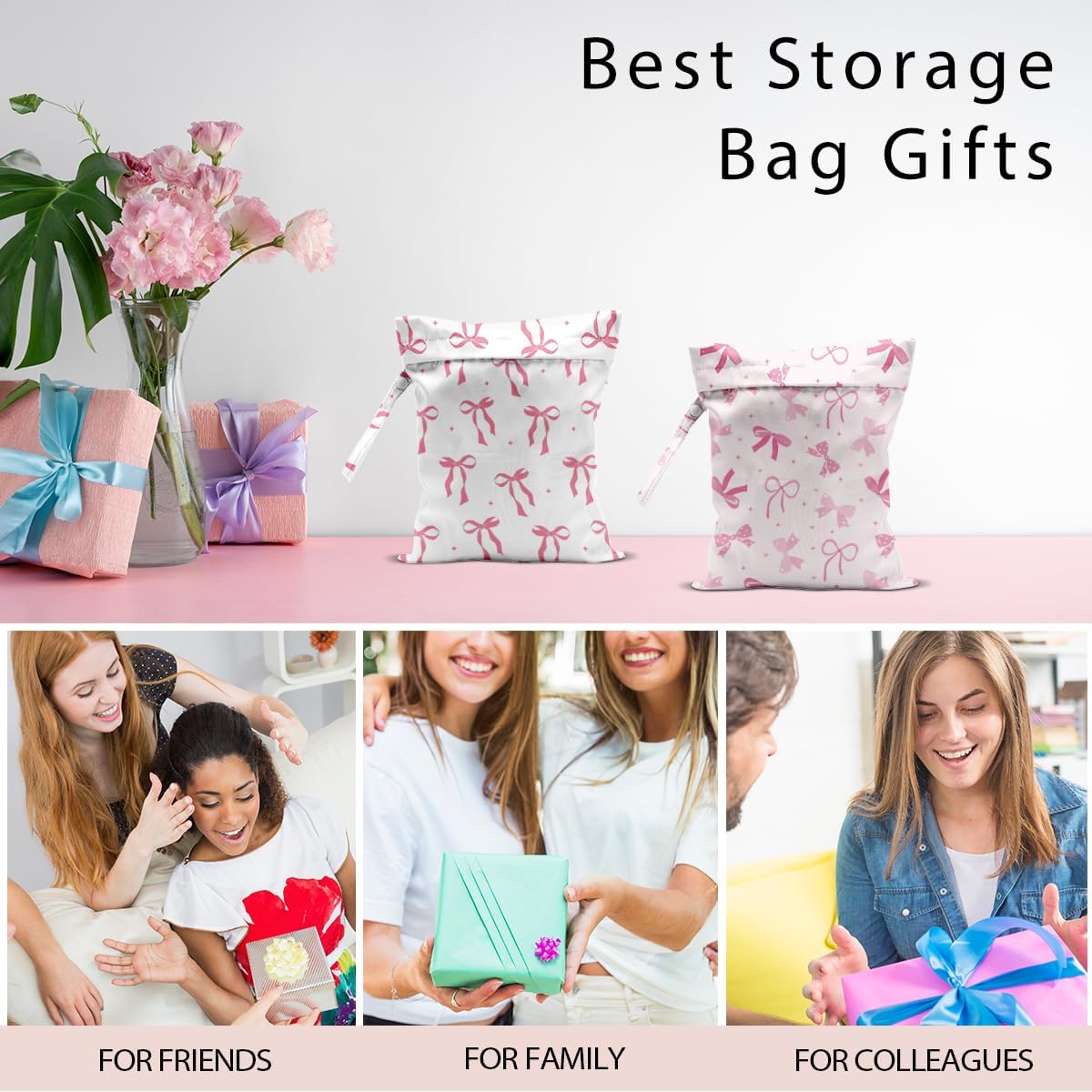 Swimsuit Bag Wet Bags for Travel Reusable Waterproof Bags Bow Wet Bag for Swimsuit Towels Beach Gym 10.2×12.6 Inches