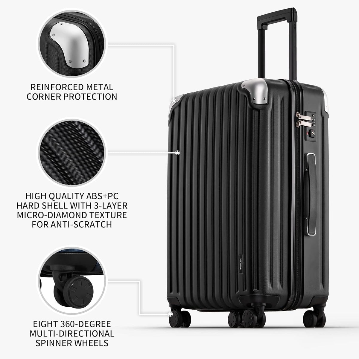 Grace Hard Shell Carry on Luggage with Front Compartment, 20 Inch Expandable Suitcases with Wheels, Lightweight Carry-on Suitcase for Airplane, Tsa Lock, Black