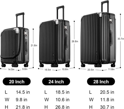 Grace Hard Shell Carry on Luggage with Front Compartment, 20 Inch Expandable Suitcases with Wheels, Lightweight Carry-on Suitcase for Airplane, Tsa Lock, Black