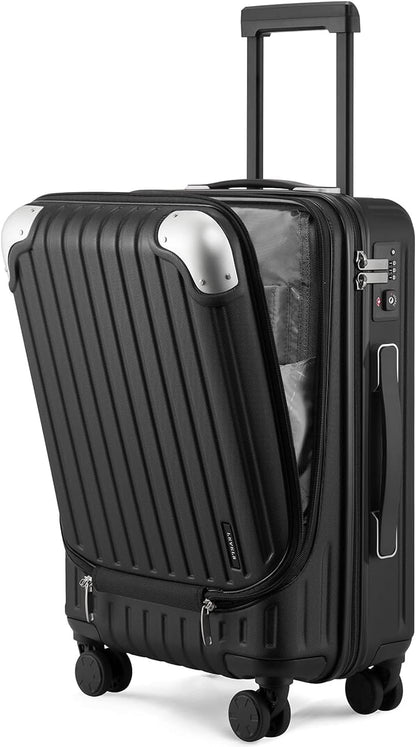 Grace Hard Shell Carry on Luggage with Front Compartment, 20 Inch Expandable Suitcases with Wheels, Lightweight Carry-on Suitcase for Airplane, Tsa Lock, Black
