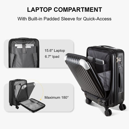 Grace Hard Shell Carry on Luggage with Front Compartment, 20 Inch Expandable Suitcases with Wheels, Lightweight Carry-on Suitcase for Airplane, Tsa Lock, Black