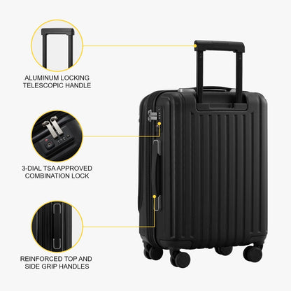 Grace Hard Shell Carry on Luggage with Front Compartment, 20 Inch Expandable Suitcases with Wheels, Lightweight Carry-on Suitcase for Airplane, Tsa Lock, Black