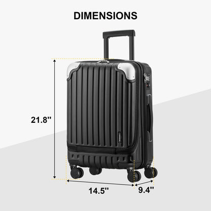 Grace Hard Shell Carry on Luggage with Front Compartment, 20 Inch Expandable Suitcases with Wheels, Lightweight Carry-on Suitcase for Airplane, Tsa Lock, Black