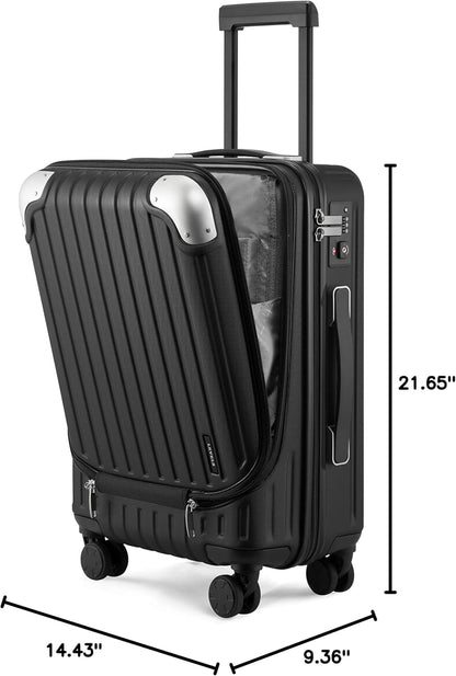 Grace Hard Shell Carry on Luggage with Front Compartment, 20 Inch Expandable Suitcases with Wheels, Lightweight Carry-on Suitcase for Airplane, Tsa Lock, Black