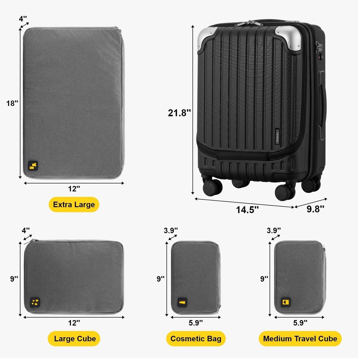 Grace Hard Shell Carry on Luggage with Front Compartment, 20 Inch Expandable Suitcases with Wheels, Lightweight Carry-on Suitcase for Airplane, Tsa Lock, Black