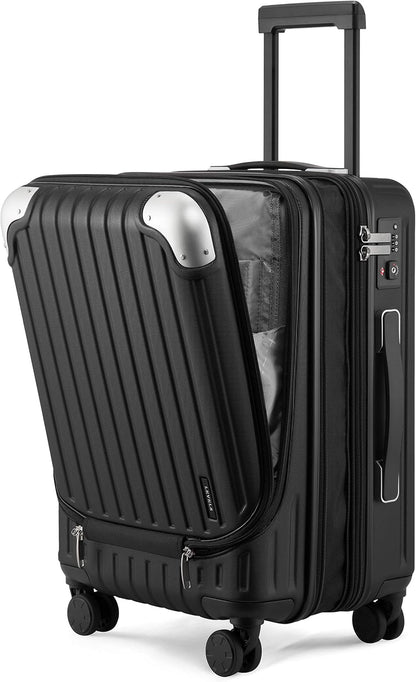 Grace Hard Shell Carry on Luggage with Front Compartment, 20 Inch Expandable Suitcases with Wheels, Lightweight Carry-on Suitcase for Airplane, Tsa Lock, Black