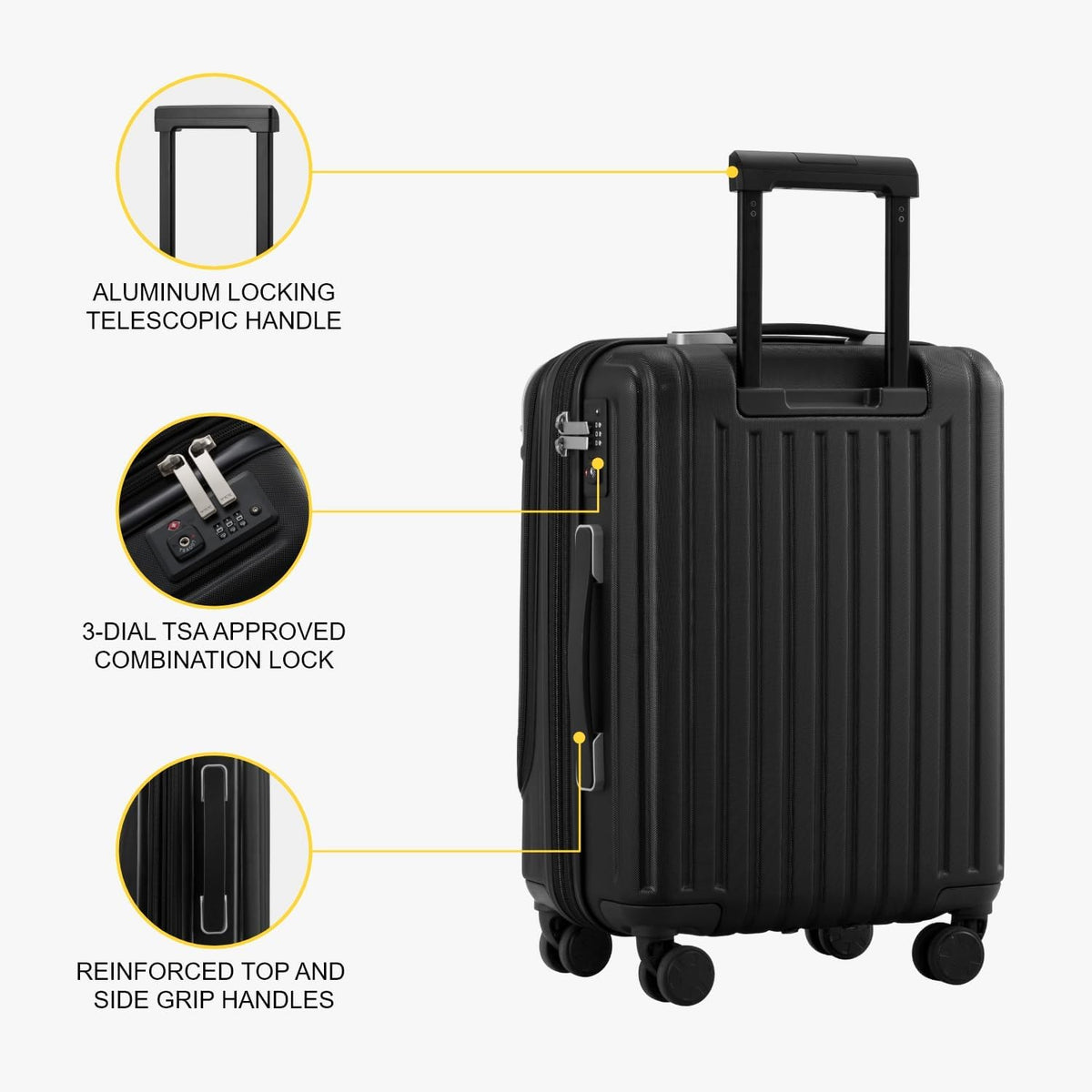 Grace Hard Shell Carry on Luggage with Front Compartment, 20 Inch Expandable Suitcases with Wheels, Lightweight Carry-on Suitcase for Airplane, Tsa Lock, Black