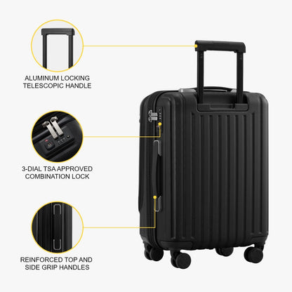 Grace Hard Shell Carry on Luggage with Front Compartment, 20 Inch Expandable Suitcases with Wheels, Lightweight Carry-on Suitcase for Airplane, Tsa Lock, Black