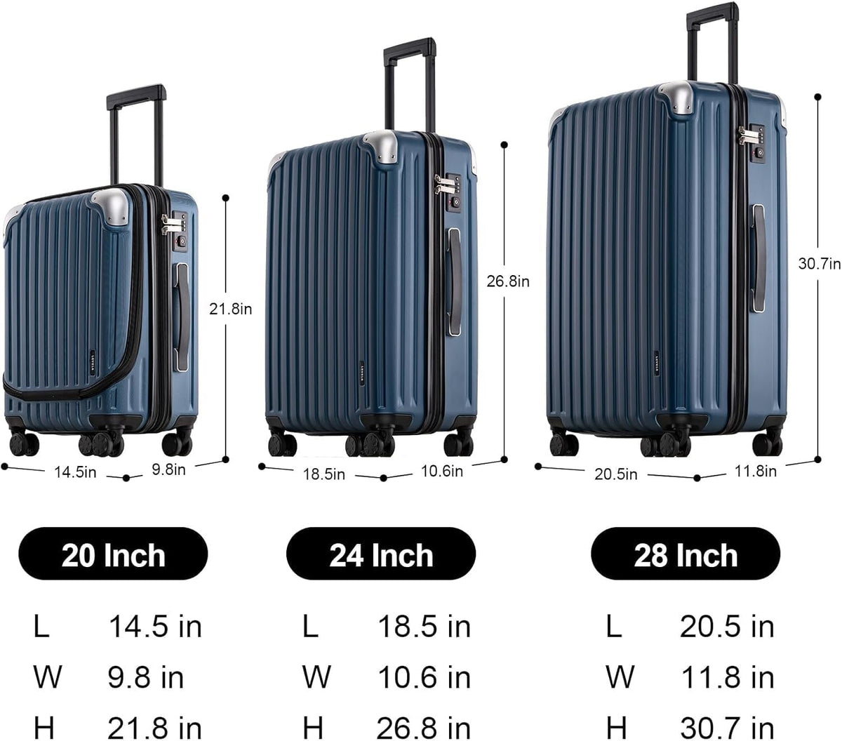 Grace Hard Shell Carry on Luggage with Front Compartment, 20 Inch Expandable Suitcases with Wheels, Lightweight Carry-on Suitcase for Airplane, Tsa Lock, Black