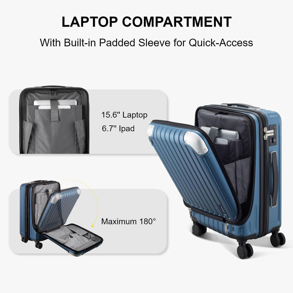 Grace Hard Shell Carry on Luggage with Front Compartment, 20 Inch Expandable Suitcases with Wheels, Lightweight Carry-on Suitcase for Airplane, Tsa Lock, Black