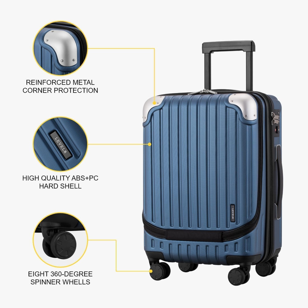 Grace Hard Shell Carry on Luggage with Front Compartment, 20 Inch Expandable Suitcases with Wheels, Lightweight Carry-on Suitcase for Airplane, Tsa Lock, Black