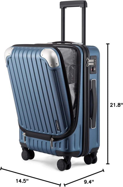 Grace Hard Shell Carry on Luggage with Front Compartment, 20 Inch Expandable Suitcases with Wheels, Lightweight Carry-on Suitcase for Airplane, Tsa Lock, Black