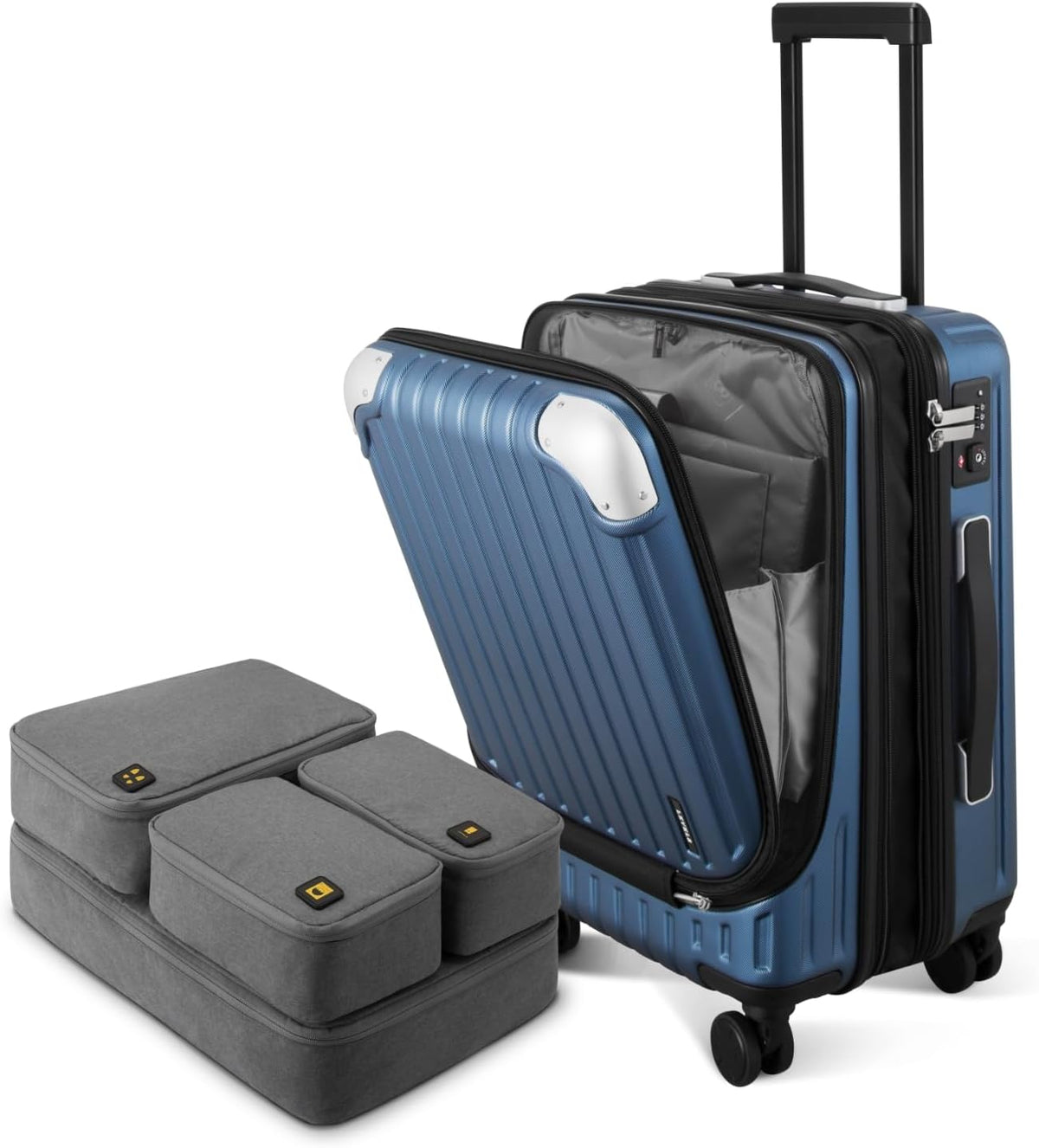 Grace Hard Shell Carry on Luggage with Front Compartment, 20 Inch Expandable Suitcases with Wheels, Lightweight Carry-on Suitcase for Airplane, Tsa Lock, Black