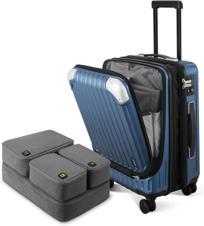 Grace Hard Shell Carry on Luggage with Front Compartment, 20 Inch Expandable Suitcases with Wheels, Lightweight Carry-on Suitcase for Airplane, Tsa Lock, Black