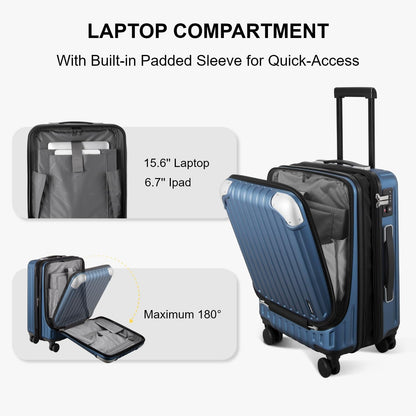 Grace Hard Shell Carry on Luggage with Front Compartment, 20 Inch Expandable Suitcases with Wheels, Lightweight Carry-on Suitcase for Airplane, Tsa Lock, Black
